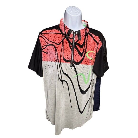 Jamie Sadock Golf Polo Top Size Large Abstract 1/4-Zip Micro Pleat #71136 - Picture 1 of 8